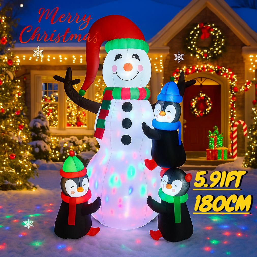 5.91FT Inflatable Snowman Penguin Family Set Toy Xmas Yard Decoration Festive Gift LED Lit Christmas Supplie Home Decor Ornament