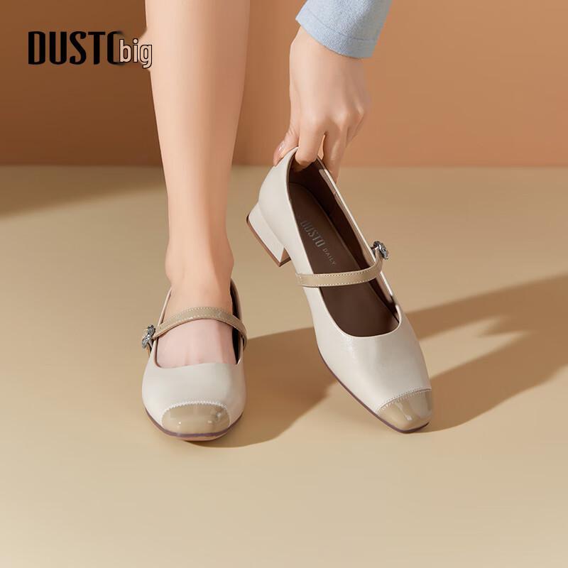 Women s Square Toe Chunky Heel Mary Jane Shoes 38