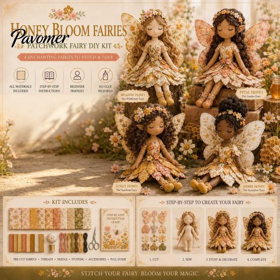 Künstlerische Heimdeko Bastelset Magische Fee Patchwork, DIY Blumenstoff Nähen Dekoratives Figuren-Set 4-flügelige Puppen, für Anfänger,