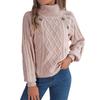 Women's Fashion Casual Loose Button Turtleneck Solid Color Long Sleeve Sweater Pullover Top
