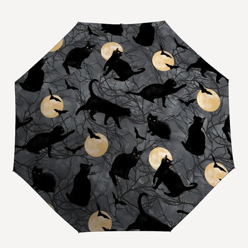 

1pc Halloween Cats Automatic Umbrella - 8-Rib Portable Folding Black Iron Frame for Outdoor, Beach, Travel, Beach Umbrella,041