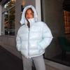 Womens Winter Hooded Short Puffer Jacket Solid Color Warm Thick Cotton Coat Street Style Loose Fit