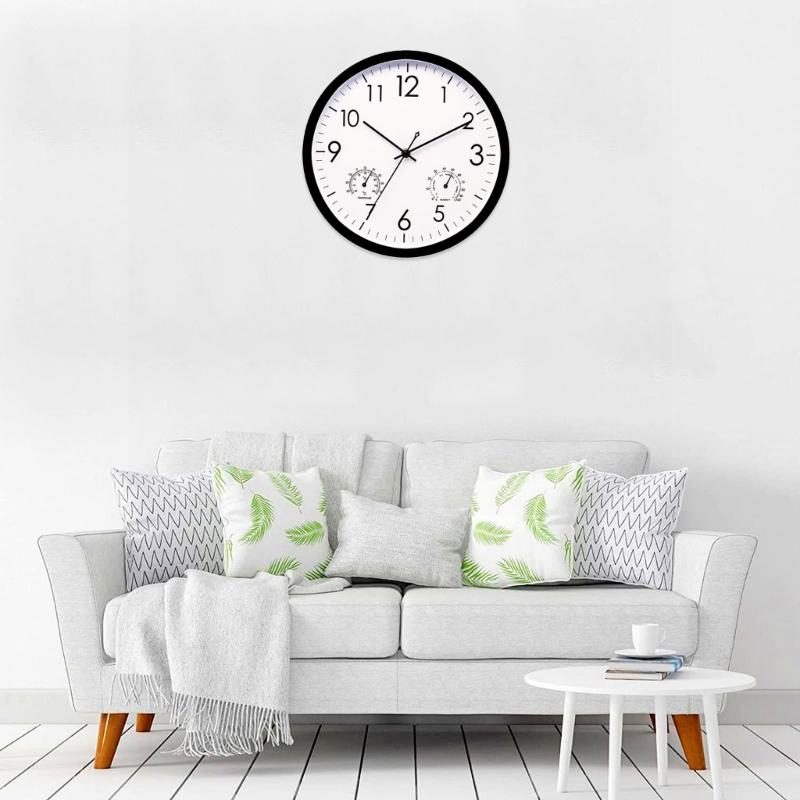 Runde Wanduhr 12 Zoll Wanduhr mit Thermometer und Hygrometer für Garten Außenbereich Schlafzimmer Küche Dekorationen