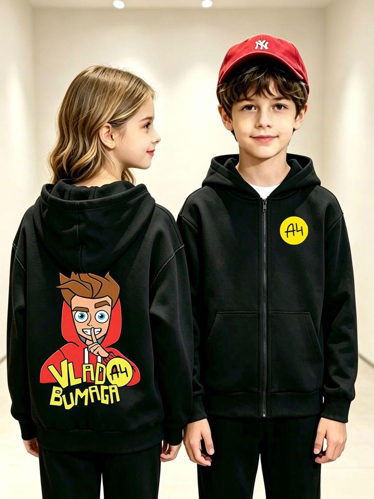 Unisex Children's Double-sided Cartoon Hoodie with Rubik's Cube Print (Spring/Autumn)
