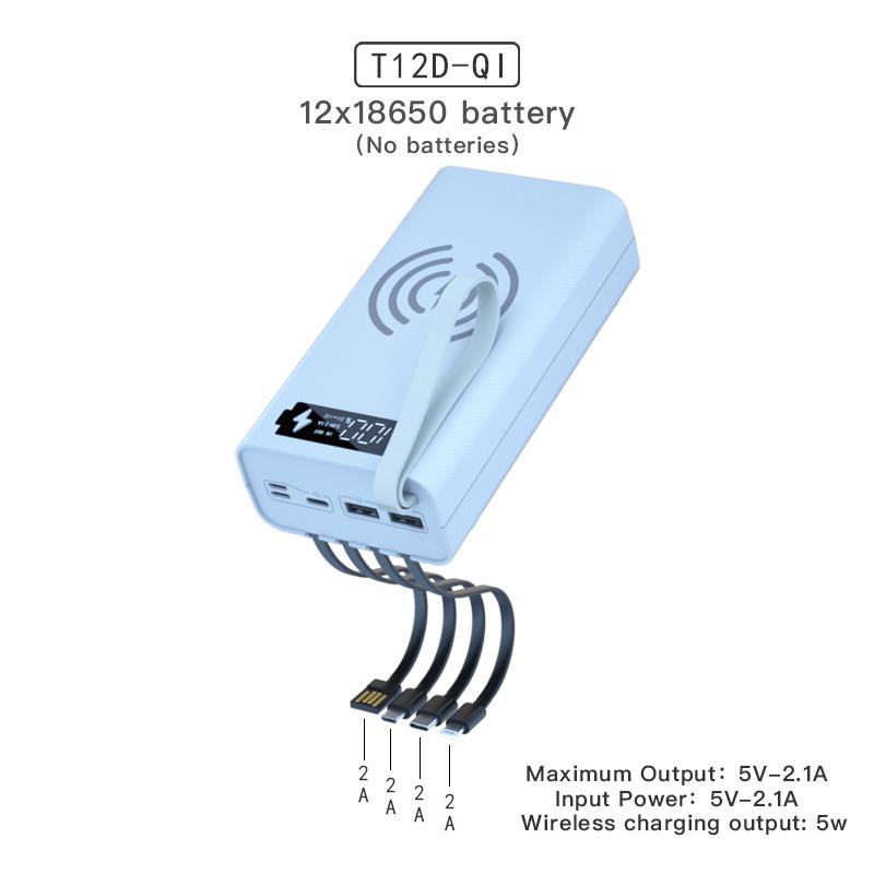 T12D 18650 DIY Power Bank Base with Type C Micro USB Cable Flashlight Fast Power Bank Case 18650 Battery Holder Charging Box Shell