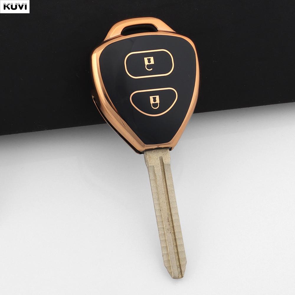 2 3 Buttons Golden Tpu Car Key Case Cover Shell For Toyota Corolla Hilux Vitz Rav4 Aqua Camry Land Cruis Fob Keychain Holder
