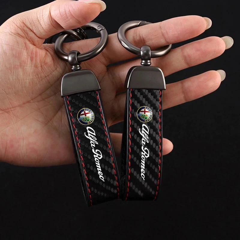 Adesivi per Auto Per Alfa Romeo Portachiavi in Fibra di Carbonio Portachiavi in Pelle Anello Per Alfa Romeo Giulia Stelvio Giulietta 156 159 147