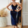 Sexy Deep V Pajamas Women's Long Suspender Nightgown Velvet Lace Seduction Backless Loungewear