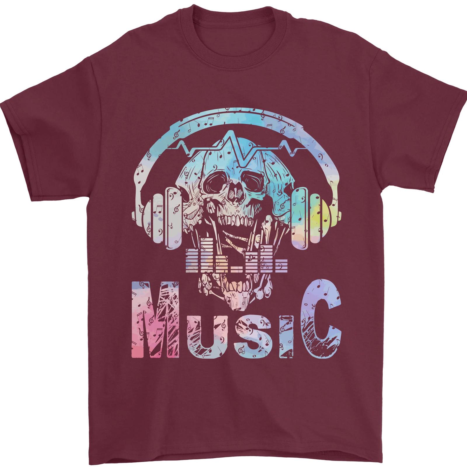 Music Skull With Headphones Dance Tekno Mens T-shirt Cotton XXXXL