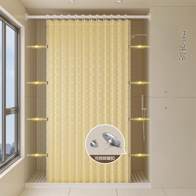 Bathroom Folding Shower Curtain Without Punching Invisible Tarp Toilet Partition Bath Shower Dry and Wet Separation No Rod