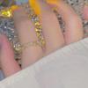 French Retro Design Heart & Square Diamond Open Ring, Gold-Plated s925 Sterling Silver