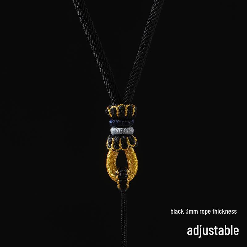 Hand-Woven Black Jadeite Gold Pendant Rope for Men & Women