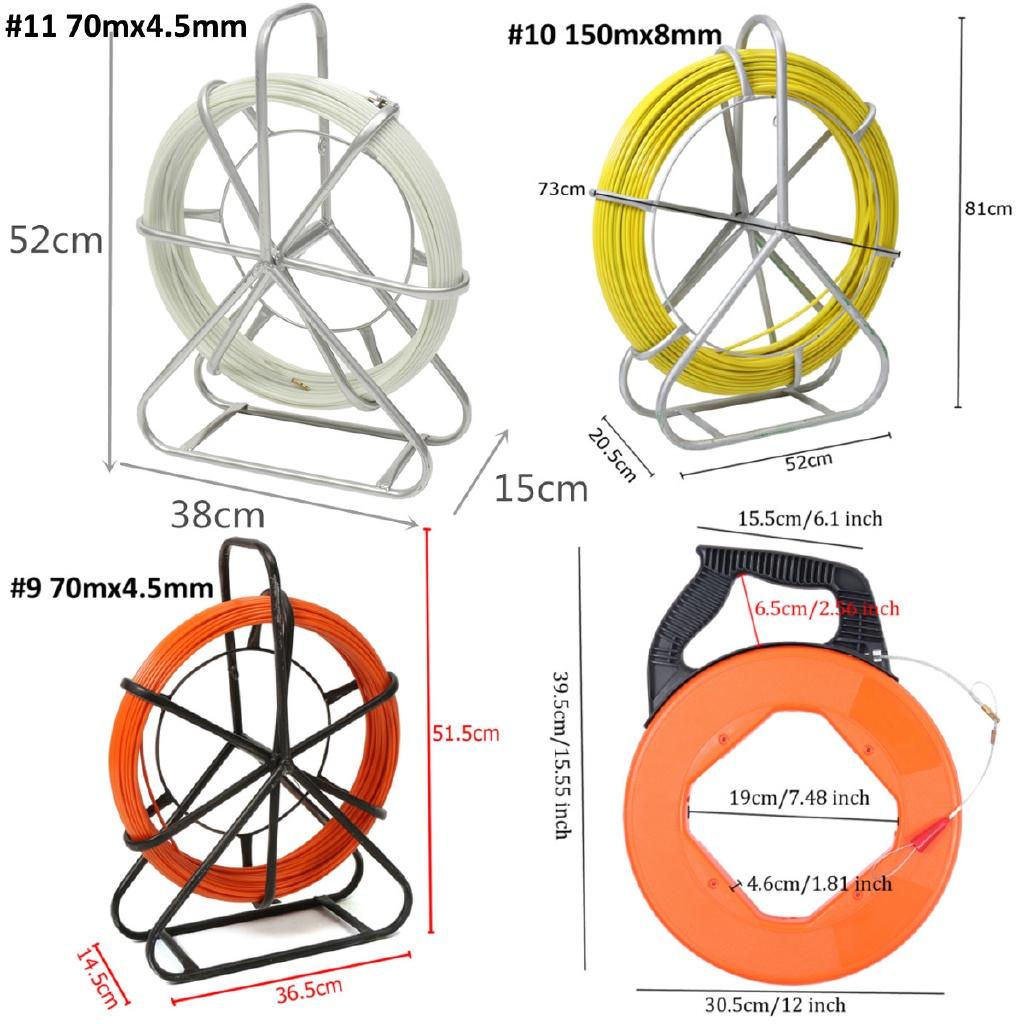 Black+Orange Fiberglass Fish Tape Electric Wire Puller Reel Conduit Ducting Rodder Fish Wire Cable Pulling Tool