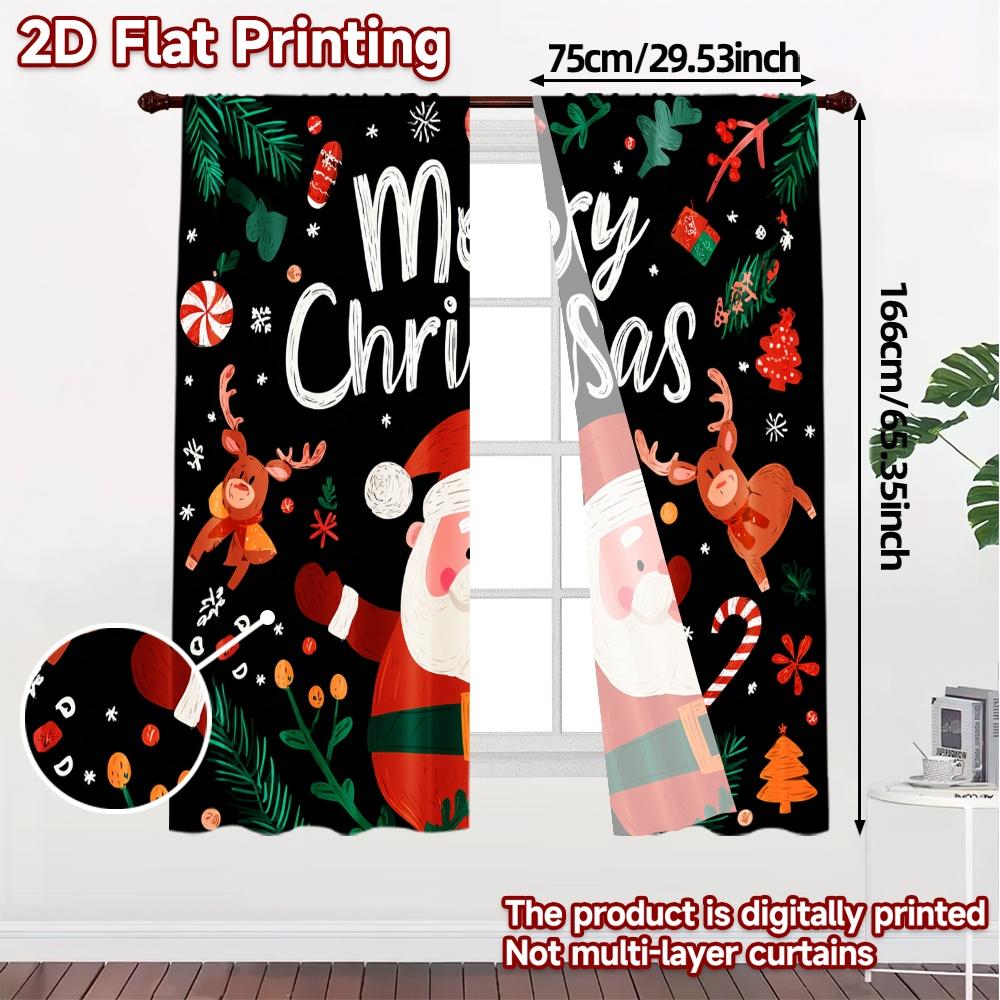 2D Flat Printing  JIT 2pcs   Curtains (Without Rod) Festive Cheer(1) Contemporary Popular Curtains 100% Polyester Curtains Thermal