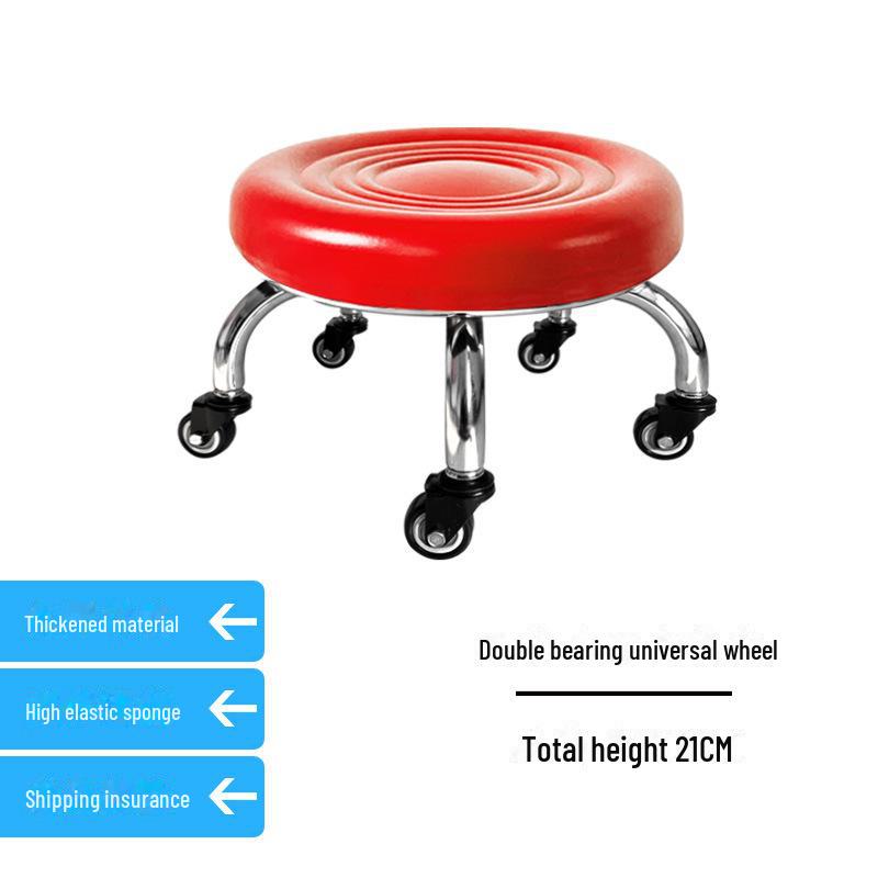 Silent Mobile Beauty Stool with Universal Wheels - Multifunctional, Low-Profile, Round Design for Home or Studio Use.