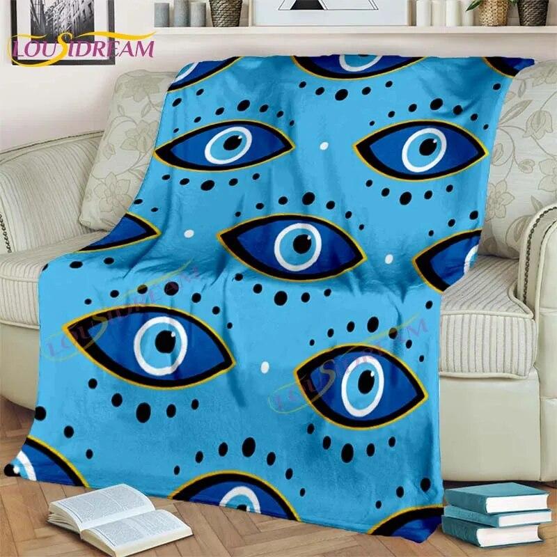 Bule Evil Eye Blanket Hamsa Hand Psychedelic Blanket for Travel Bedding Chair Adult Lightweight Bohemian Style Blanket Tapestry