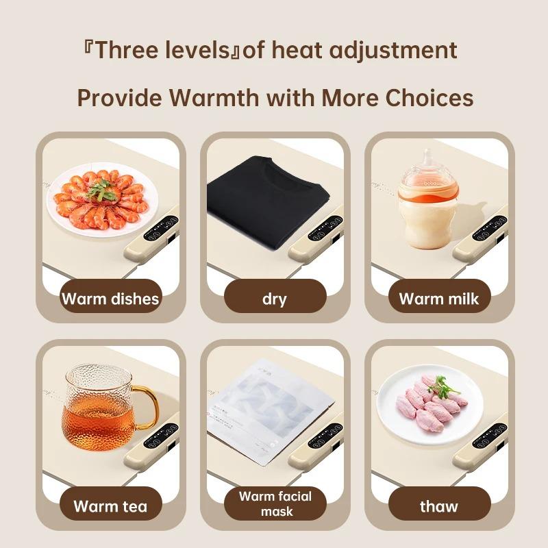Electric Food Warming Mat By with 3 Adjustable Temperatures And Timers Food Warmer Foldable Perfect for Warming Coffee and Meals