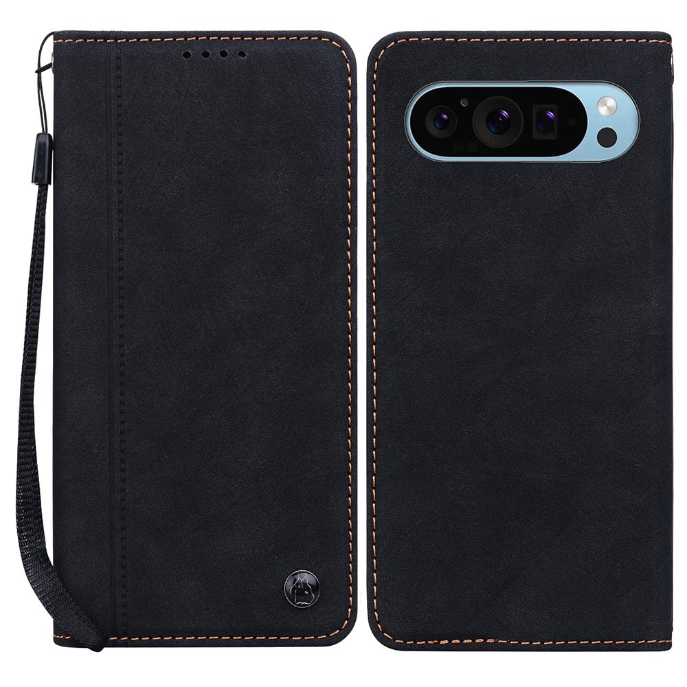 For Google Pixel 10 Pro XL/9 Pro XL Case Lines Pattern Wallet Leather Phone Cover with Strap