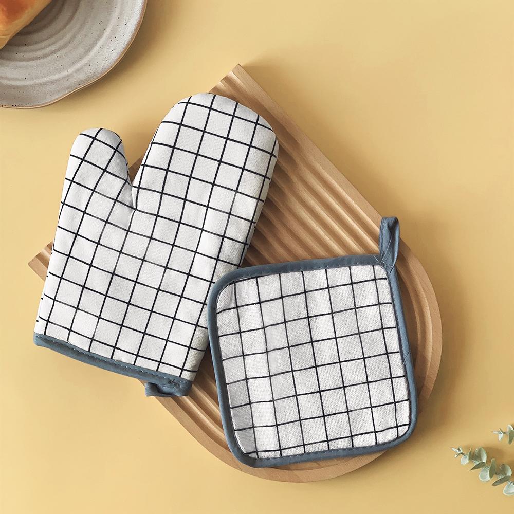Cotton Linen Microwave Oven Baking Gloves Set Of 2 Heat Resistant Oven Gloves With Heat Insulation Pad For Kitchen Cooking Kit