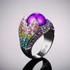 1Pc Fashionable Retro Exaggerated Full Synthetic Zircon Petal Ring Fashion Ring