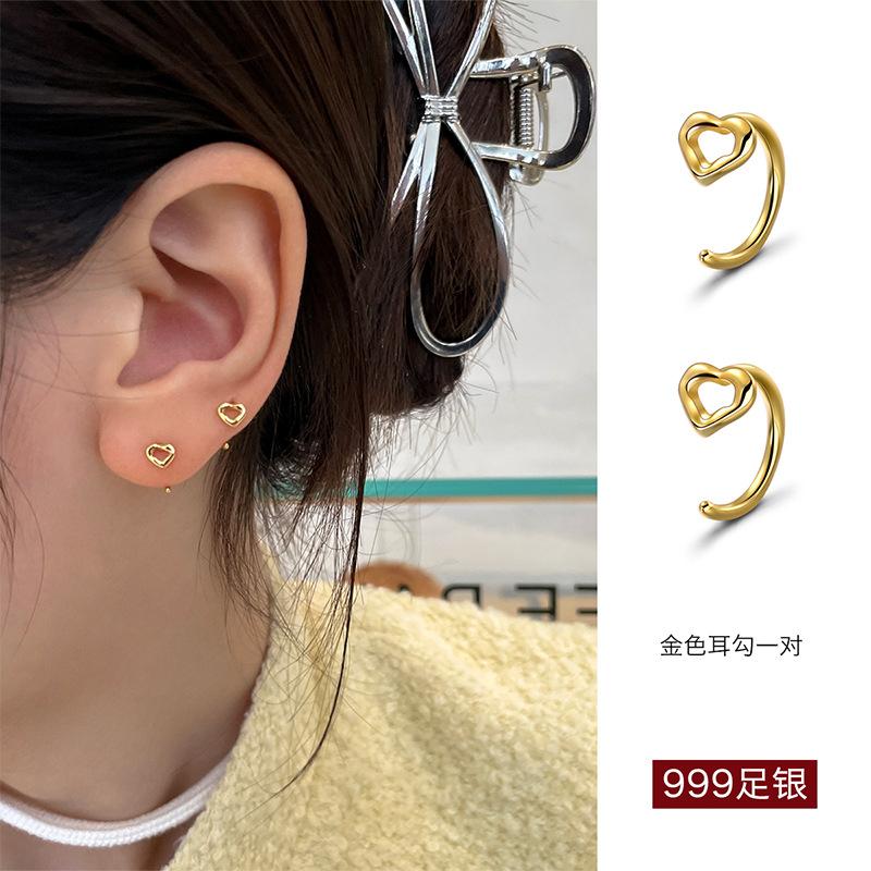 

s999 foot silver hollow love ear hook, no need to pick foot silver to raise ear hole earrings when sleeping, exquisite versatile earbone studs, new