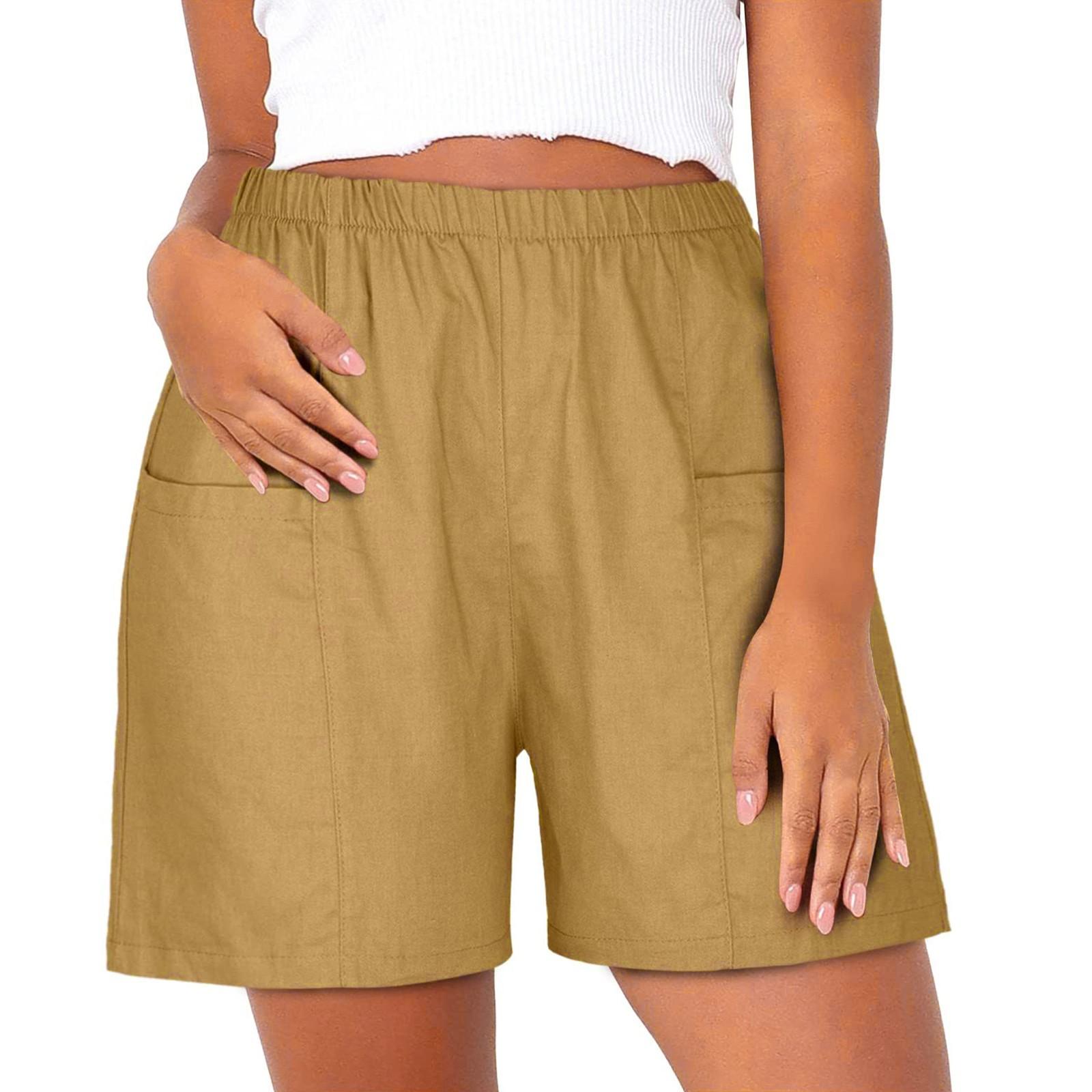 

Летние шорты для женщин, повседневные эластичные шорты с высокой талией, мешковатые, однотонные шорты для отпуска XL хаки