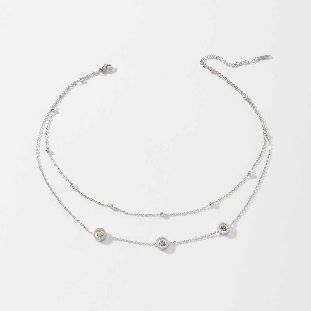 Adjustable Stainless Steel Double-Layer Diamond Bead Necklace