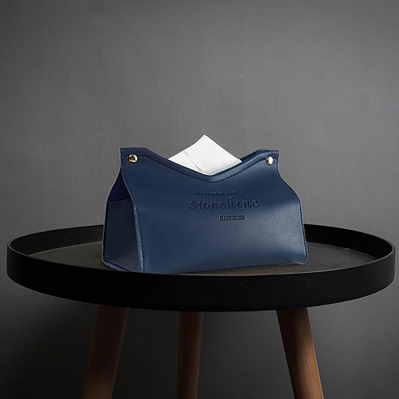 Solid Color Minimalist Leather Tissue Case Napkin Holder Storage Container Car Tissue Box Home Living Room Decoration