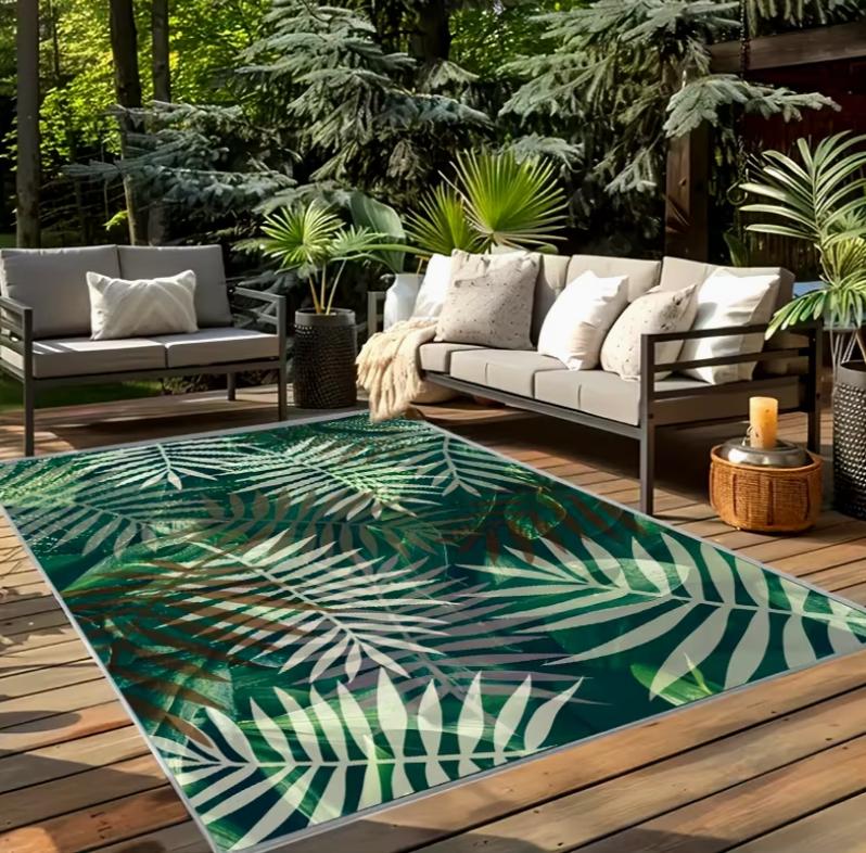 1pz Tappetino da Esterno con Fantasia Foglie Verdi Adatto per Patio, Prato, Portico, Balcone e Altri Usi Primaverili ed Estivi Tappeti da Esterno