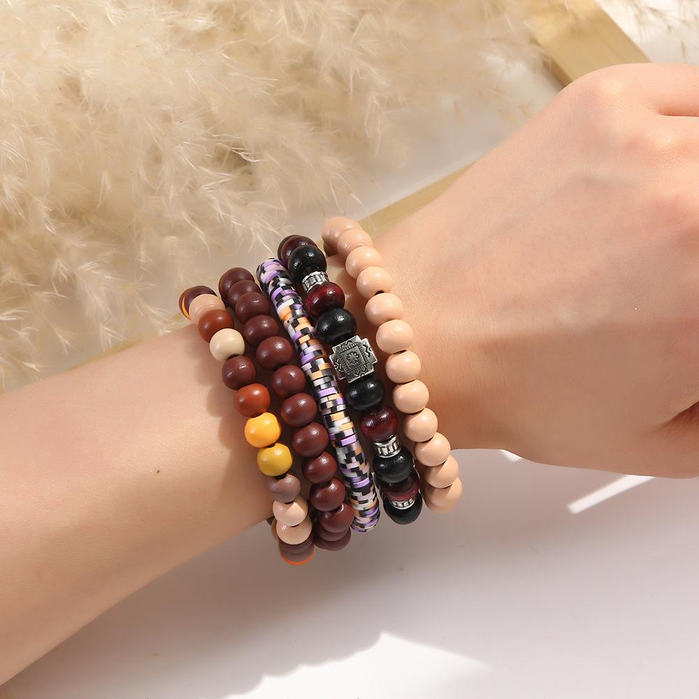 LATS Bohemian Multi-Layer Handmade Wooden Bead Elastic Bracelets, Jewelry for Women and Men