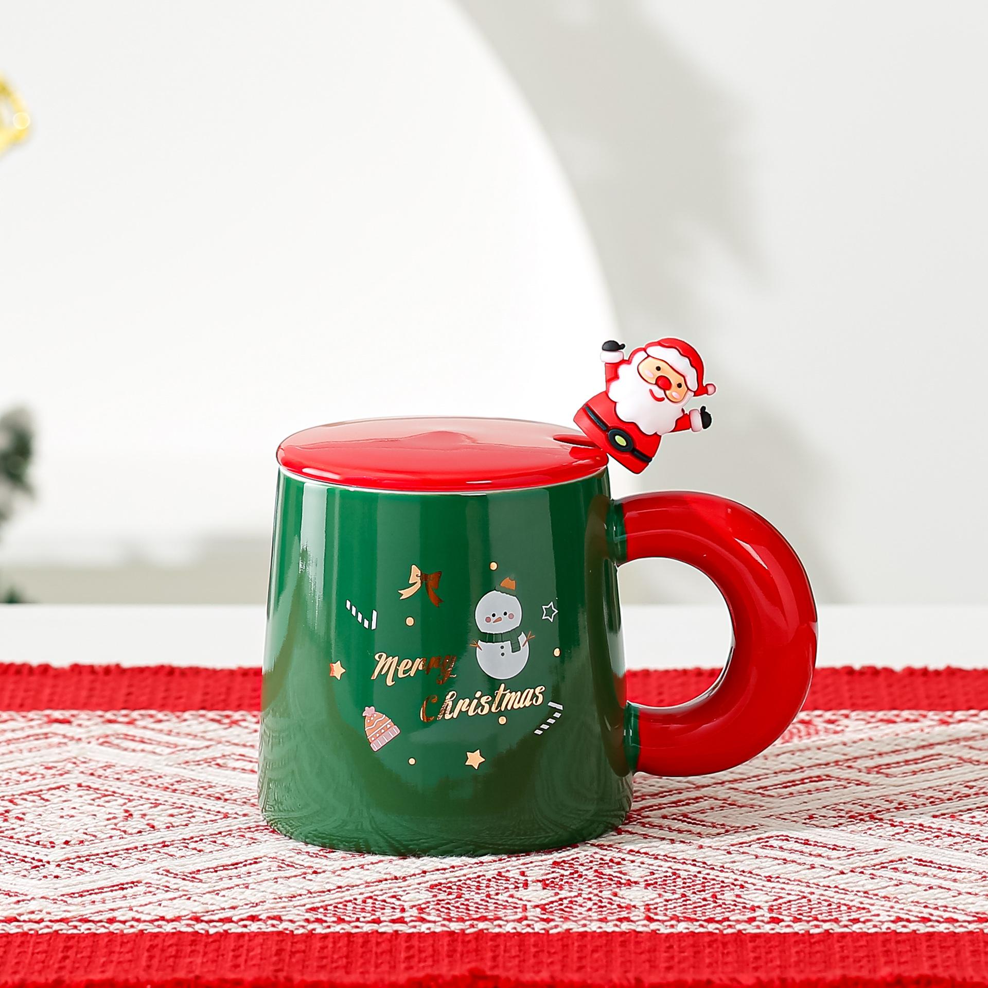 

Creative cartoon Christmas ceramic cup contrasting color mug Christmas couple cup with lid spoon household water cup girl 301-400ml
