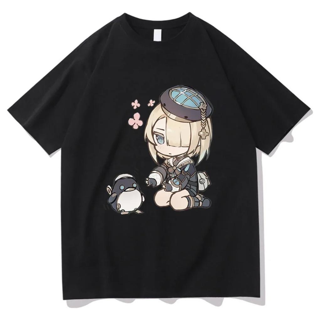 Fashion Genshin Impact Print Tshirt Unisex Kawaii Freminet Chibi Graphic Short Sleeve Tshirt Harajuku Streetwear Unisex Clothes