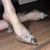 Fashion 2025 SummerClosed Toe Transparent Crystal Women's Sandals Fashion Slip-on Best Seller Office and Career Heeled Sandals Zapatos