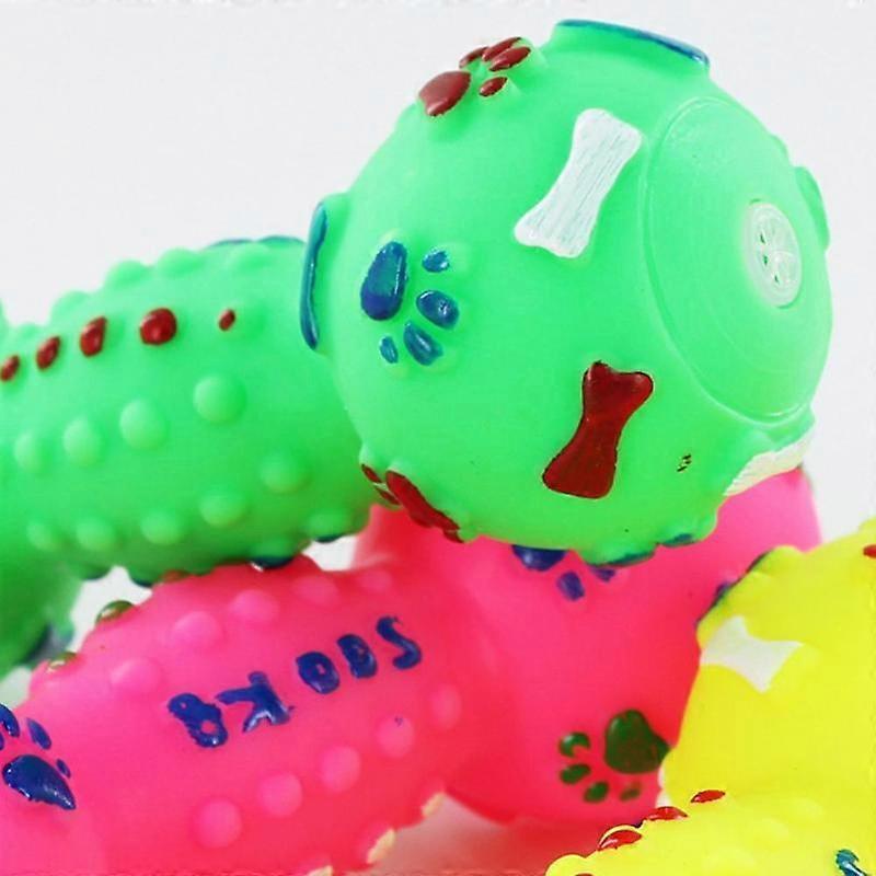 Chew Play Interactive Toy Pet Cat Dog Puppy Dotted Dumbbell Bone Shape Squeaky  Dog Supplies