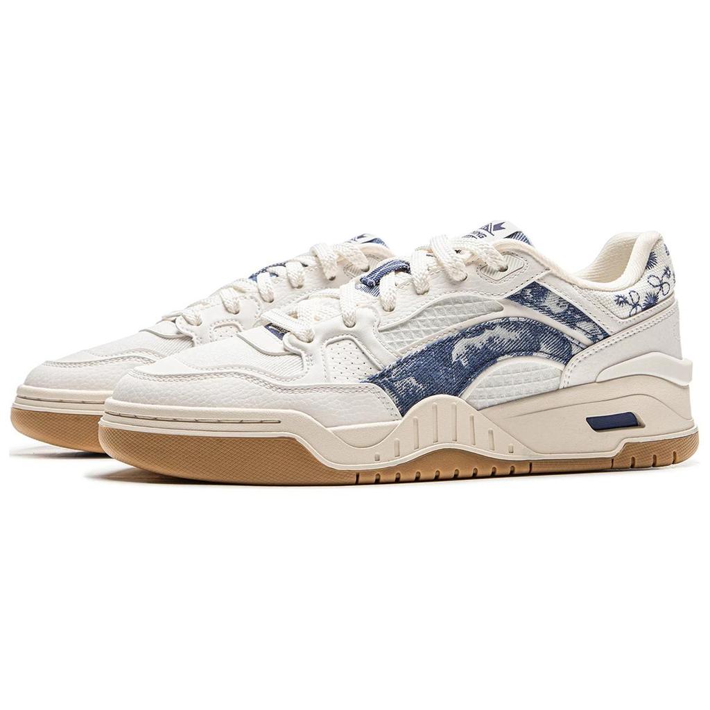 New LiNing Moon White 2.0 Slip Resistant, Abrasion Resistant, Breathable Low Top Skateboard Shoes Women's Beige Blue AGCU276-13