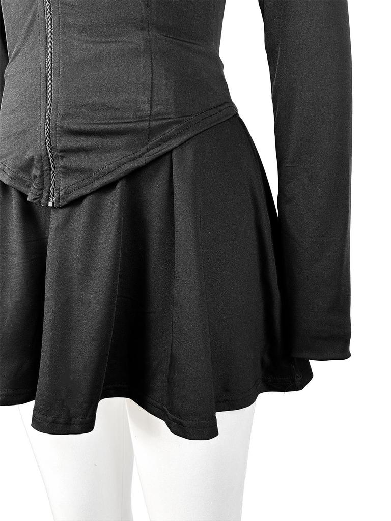 HR24029 Women's Sporty Casual Bodycon Waist-cinching Flared Skirt Set with Safety Shorts