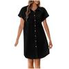 Dame Løs Casual Ensfarget Ståkrage Lomme Knapp Kortermet Kjoleskjorte Kjole
