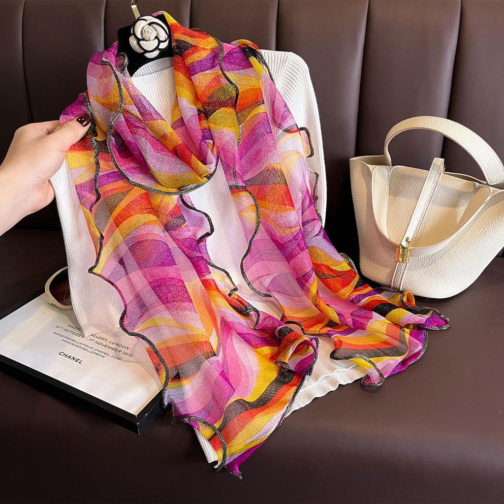 Simulation Silk Scarf Chiffon Yarn Scarf Women'S Long Ribbon Women'S Versatile Accessories Scarf High-End Versatile Silk Scarf
