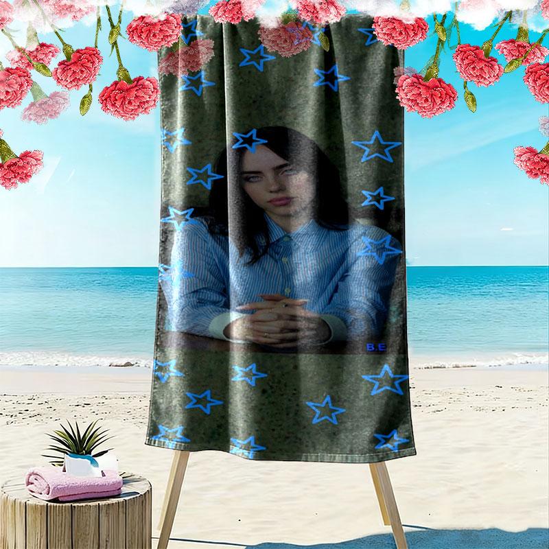 Asciugamano da Spiaggia con Stampa Billie Eilish, Asciugamano Grande Morbido ad Asciugatura Rapida per Spiaggia Campeggio Nuoto