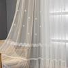 1pc Embroidery Curtain, Pastoral Style Flower Embroidery Rod Pocket Translucent Window Sheer Curtain for Living Room Bedroom Home Decoration