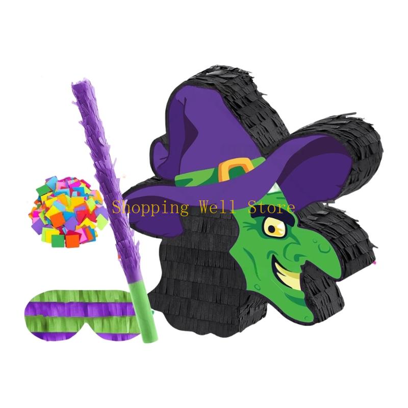 KX4B Handmade Witch Piñatas Halloween Decoration Candy Breaking Activity Supplies