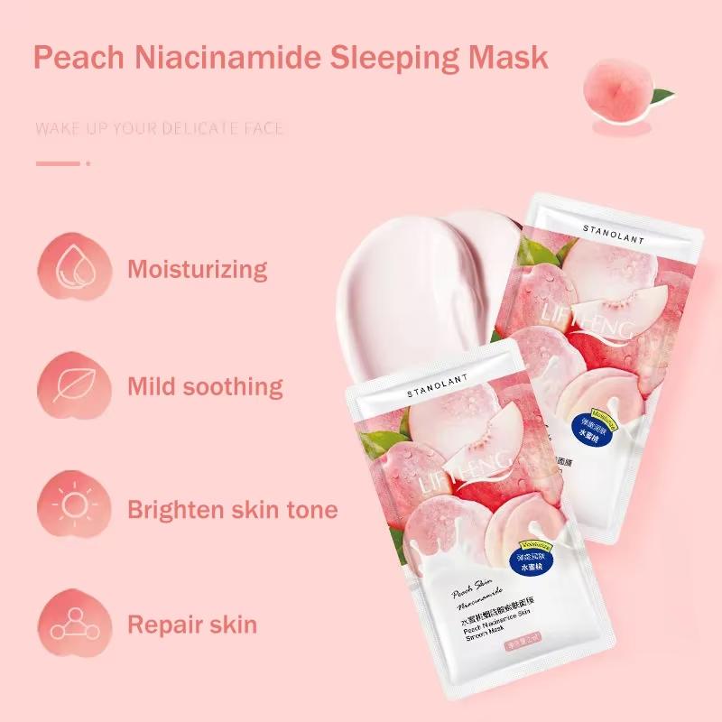 30 st/parti Återfuktande Mascarilla Facial Mask Krymp Porer Persika Niacinamid Sovmask Engångsansiktsmask Hudvård Förbättra Grovhet