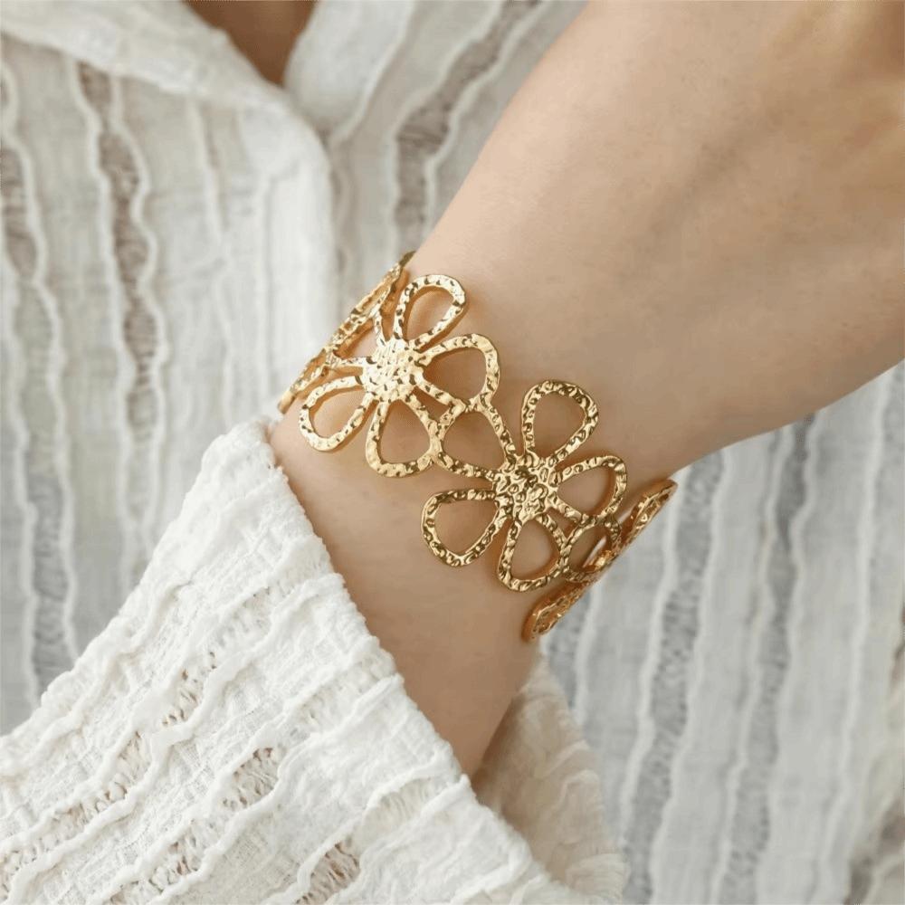 Flower Chunky Cuff Bangle Gold Color Open Cuff Bangle Flower Cuff Bangle Party Accessories Gifts