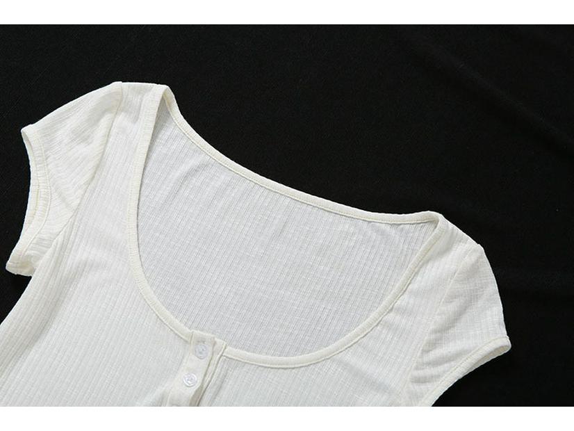 2024 European & American Fashion Women's U-Neck Short-Sleeve Slim-Fit Solid Crop Top T-Shirt