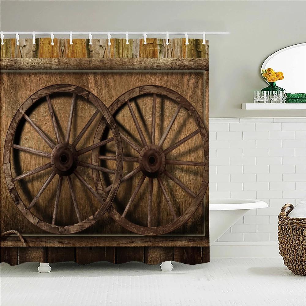 Wall Hanging Bath Screens Geometric Shower Curtain Bathroom Waterproof Retro Old Wood Grain Decor Multi-size Shower Curtains
