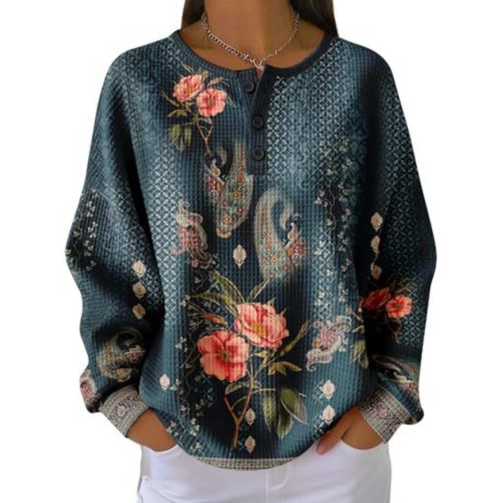 Women's Casual Printed Button Long Sleeve Sweatshirt
