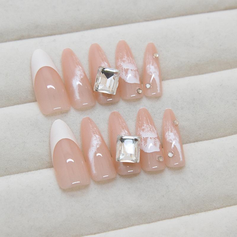 Nail Patch French Fake Nail Removable Nail Light Pink Wave Wearing Nail Art Nail Patch Long Nail Diamond 30 pieces