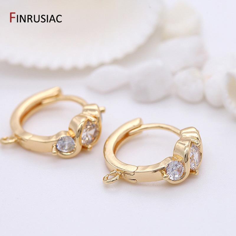 

14K Gold Plated New Trendy Round Hoop Earring Hooks with Three Zircon For DIY Charm Jewelry Making Earring Accessories Wholesale 1 pair