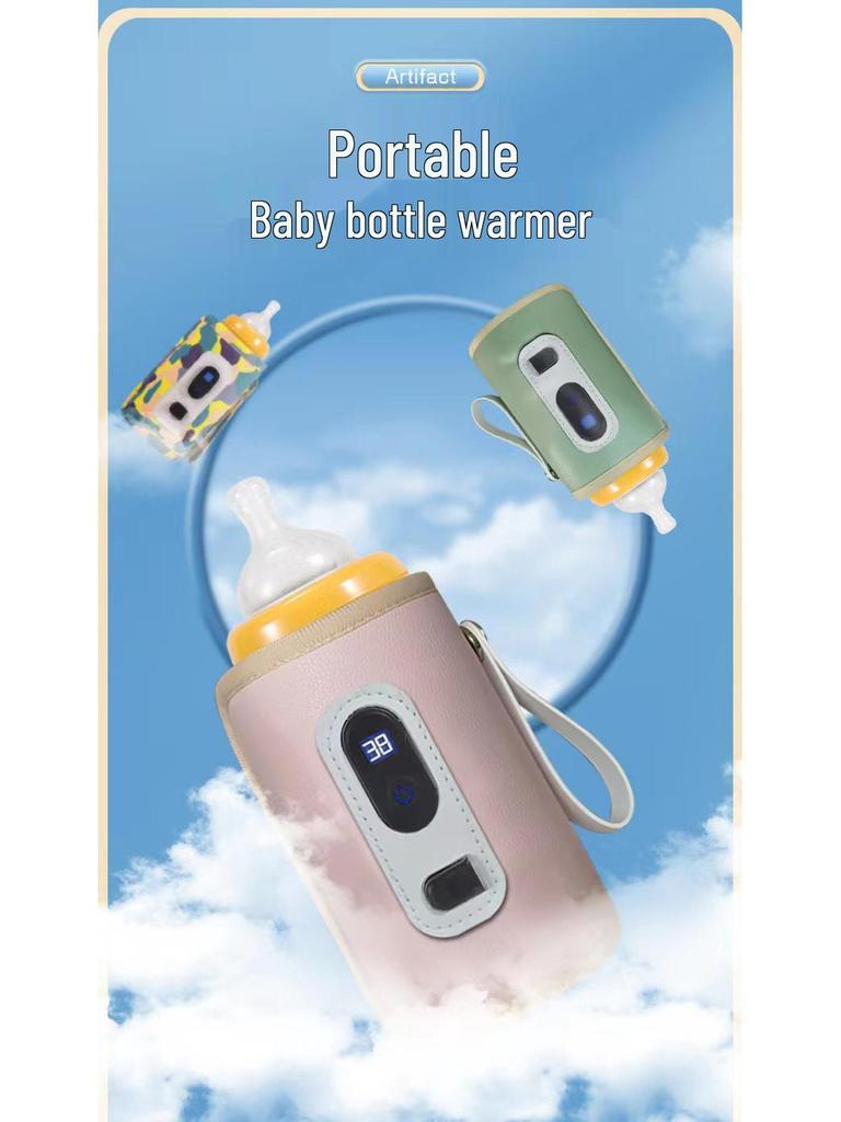USB Portable Baby Bottle Warmer with Adjustable Temperature, Insulated Sleeve, and Digital Display.