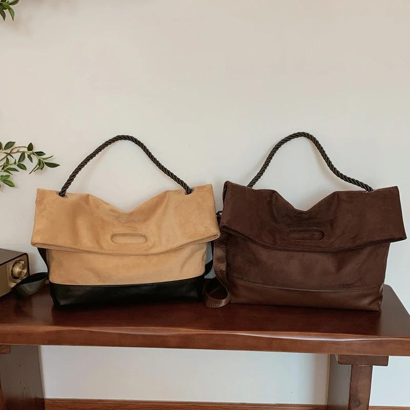 New designer style faux suede shoulder and crossbody bags with large capacity personality bags